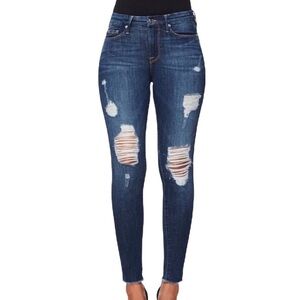 Good American Good Legs Jeans Raw Edge Distressed Size 24 Dark Wash